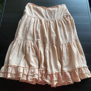 Lauren Ralph Lauren Skirt 14 Boho Peach Cotton Gauze Tiered Ruffle Lace Trim